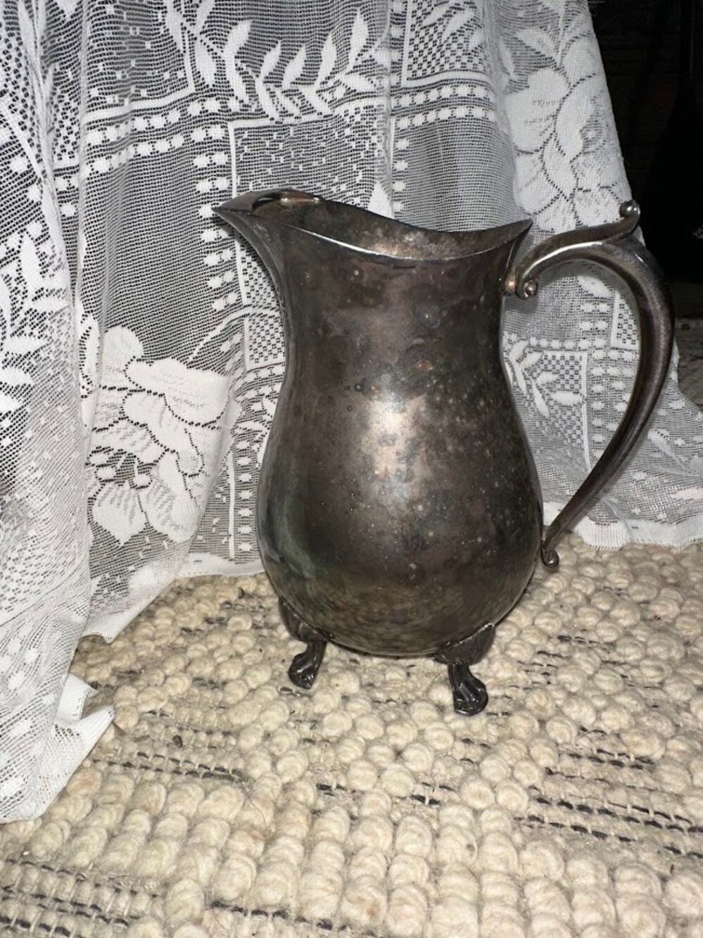 Vintage Leonard Silverplate Footed Water Pitcher Ornate Handle Patina